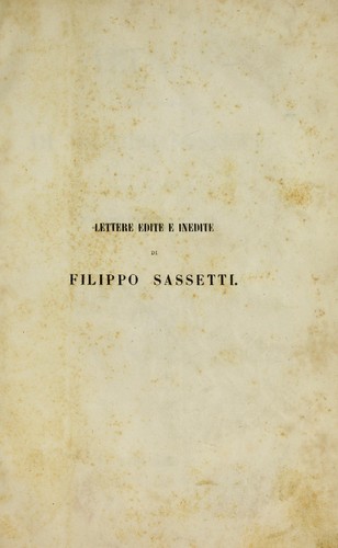 Cover for Lettere edite e inedite di  Filippo Sassetti