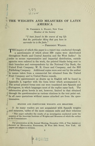 Cover for The weights and measures of Latin America