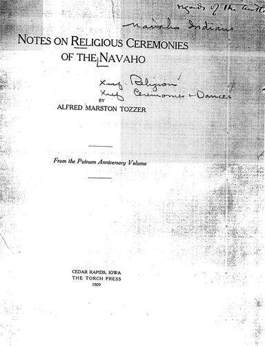 Cover for Notes on religious ceremonies of the Navaho