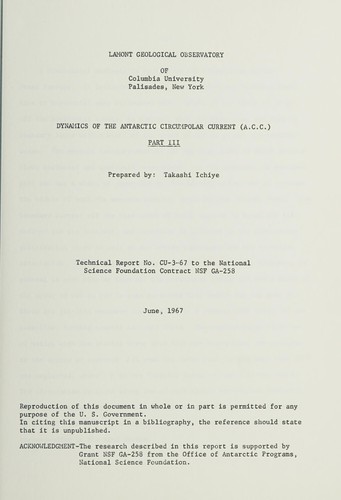 Cover for Dynamics of the Antarctic Circumpolar Current (A.C.C.)