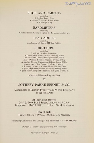 Cover for Rugs and carpets; barometers; tea caddies; furniture