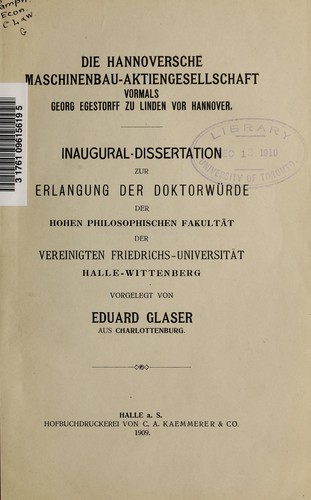 Cover for Die hannoversche Maschinenbau-Aktien-Gesellschaft
