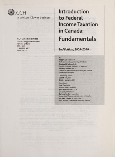 Cover for Introduction to Federal Income Taxation in Canada