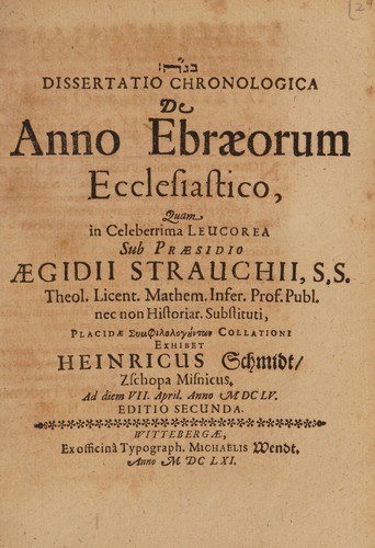 Cover for Dissertatio chronologica de anno Ebraeorum ecclesiastico