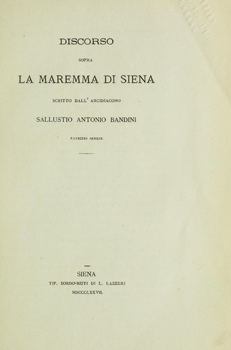 Cover for Discorso sopra la maremma di Siena