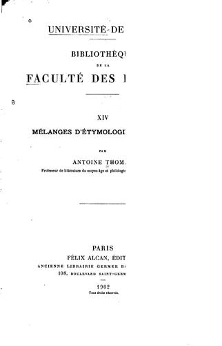 Cover for Mélanges d'étymologie française