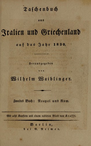 Cover for Taschenbuch aus Italien und Griechenland auf das Jahr 1829