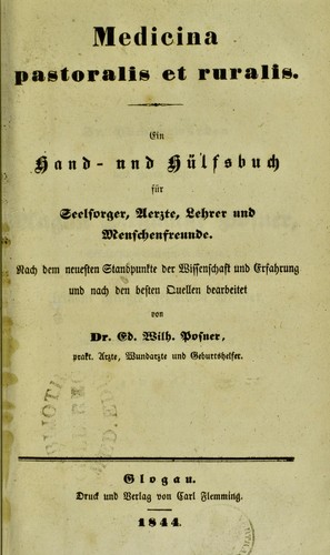 Cover for Medicina pastoralis et ruralis; ein Hand- und H©ơlfsbuch f©ơr Seelsorger, Aerzte, Lehrer und Menschenfreunde ...