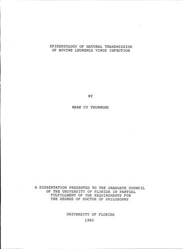 Cover for Epidemiology of natural transmission of bovine leukemia virus infection
