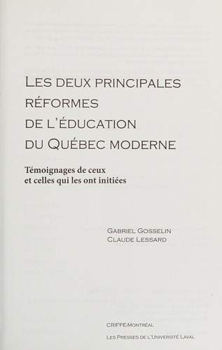 Cover for Les deux principales réformes de l'éducation du Québec moderne