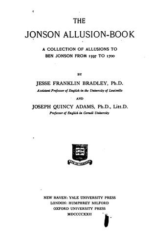 Cover for The Jonson Allusion-Book: A Collection of Allusions to Ben Jonson from 1597-1700