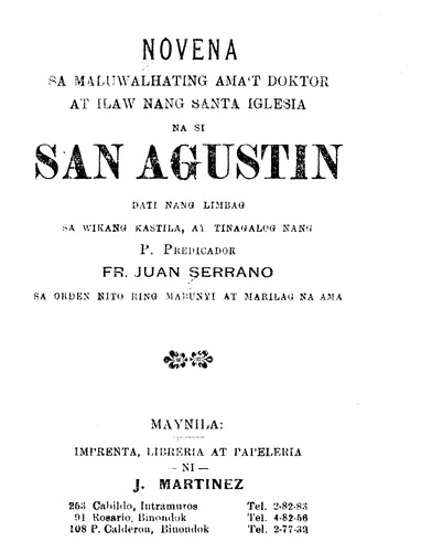 Cover for Novena sa maluwalhating amaʻt doktor at ilaw nang santa iglesia na si San Agustin