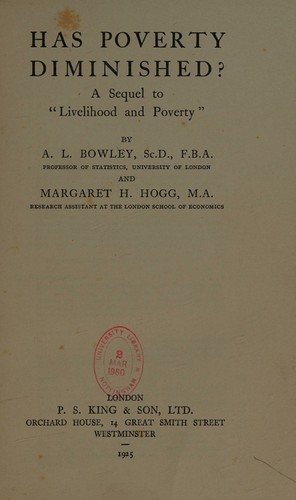Cover for Has poverty diminished? A sequel to "Livelihood and poverty"