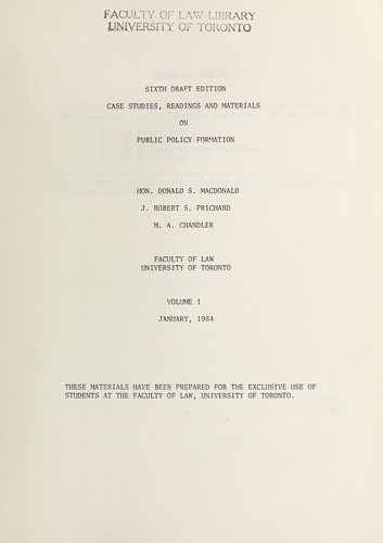 Cover for Case studies, readings and materials on public policy formation