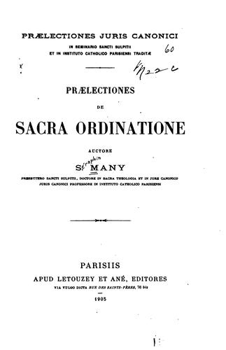 Cover for Praelectiones de sacra ordinatione