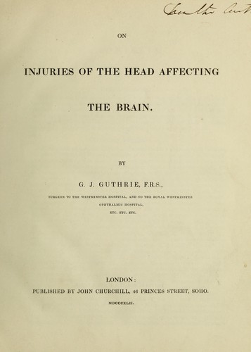 Cover for On injuries of the head affecting the brain