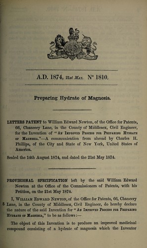 Cover for Specification of William Edward Newton