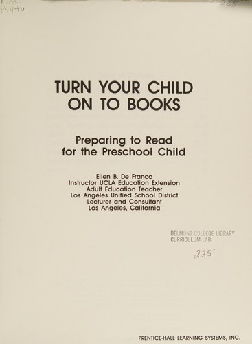 Cover for Turn your child on to books : preparing to read for the Preschool child (Partners in education : parent and teacher)