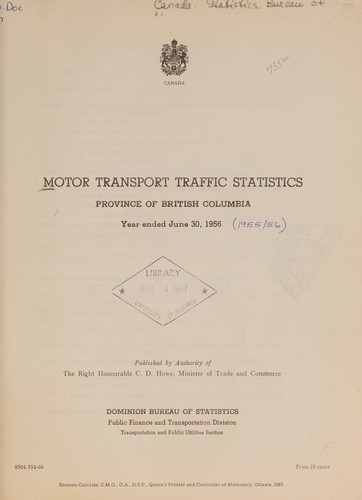 Cover for MOTOR TRANSPORT TRAFFIC, PROVINCE OF BRITISH COLUMBIA