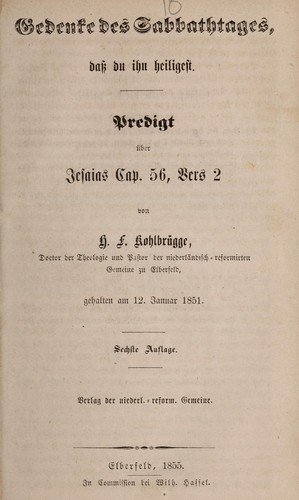 Cover for Gedenke des Sabbathtages, dass du ihn heiligest