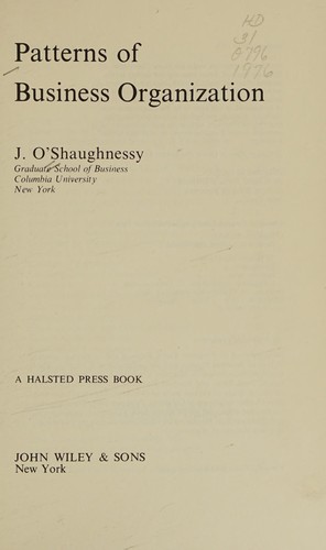 Cover for Patterns of business organization