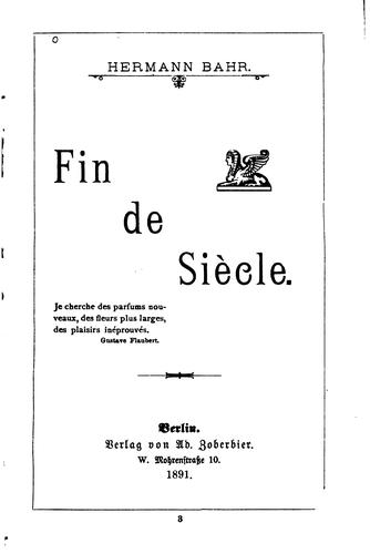 Cover for FIN de siècle