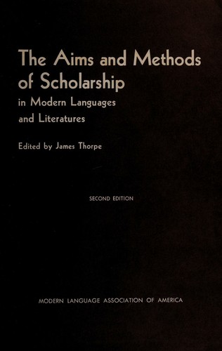 Cover for The aims and methods of scholarship in modern languages and literatures