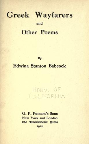 Cover for Greek wayfarers, and other poems