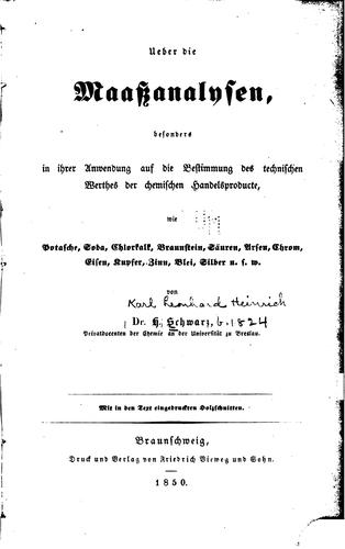 Cover for Ueber die Maassanalysen, besonders in ihren Anwendung auf die Bestimmung des ...
