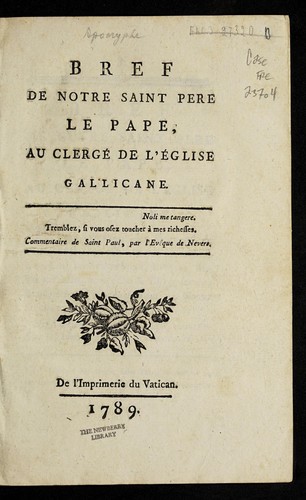 Cover for Bref de notre Saint Pere le Pape, au clerge  de l'E glise gallicane