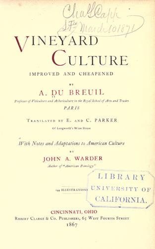 Cover for Vineyard culture improved and cheapened.