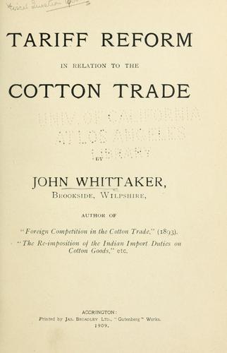 Cover for Tariff reform in relation to the cotton trade.