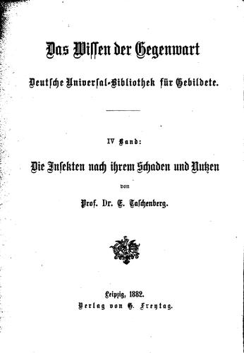 Cover for Die Insekten nach ihrem Schaden und nutzen
