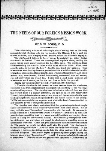Cover for The needs of our foreign mission work