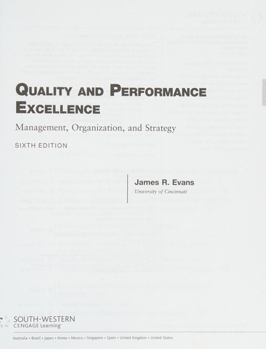 Cover for Quality and performance excellence