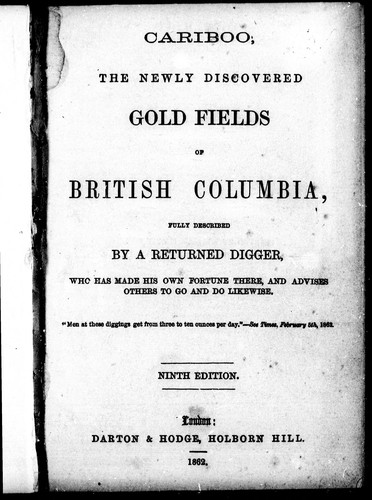 Cover for Cariboo, the newly discovered gold fields of British Columbia