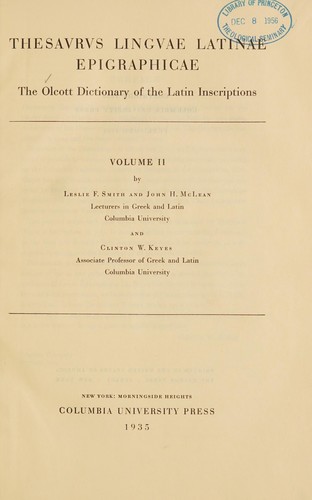 Cover for Thesaurus linguae latinae epigraphicae
