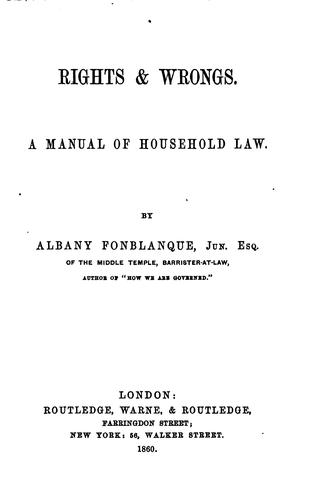 Cover for Rights & Wrongs: A Manual of Household Law
