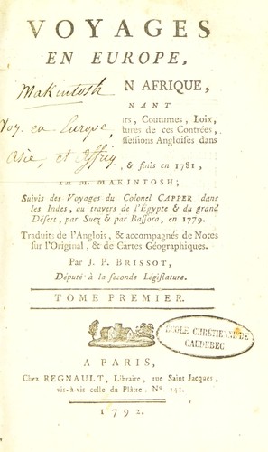 Cover for Voyages en Europe, en Asie et en Afrique ... commenc©♭s en 1777, et finis en 1781