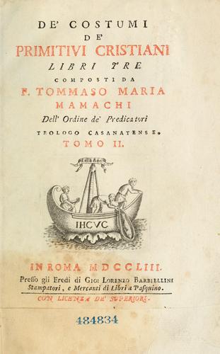 Cover for De costumi de primitivi cristiani