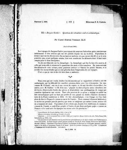 Cover for Jacques Cartier questions de calendrier civil et ecclésiastique