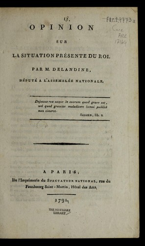 Cover for Opinion sur la situation pre sente du roi
