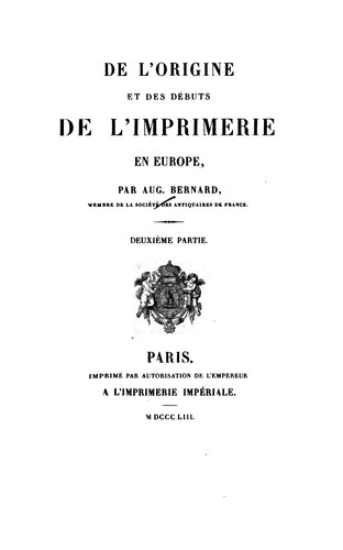 Cover for De l'origine et des débuts de l'imprimerie en Europe