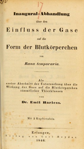 Cover for Inaugural-Abhandlung ©ơber den Einfluss der Gase auf die Form der Blutk©œrperchen von Rana temporaria