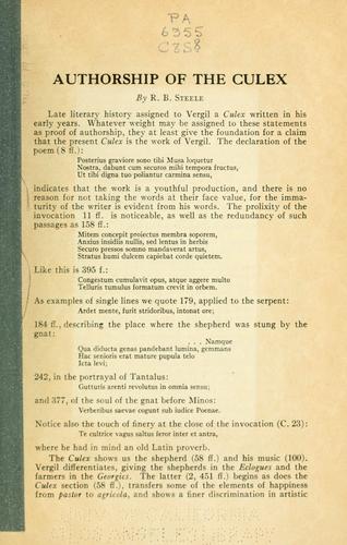 Cover for Authorship of the Culex