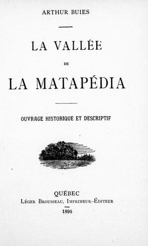 Cover for La vallée de la Matapédia