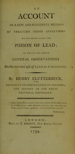 Cover for An account of a new and successful method of treating those affections which arise from the poison of lead