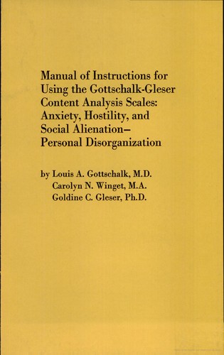 Cover for Manual of instructions for using the Gottschalk-Gleser content analysis scales