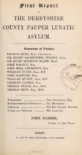 Cover for First report of the Derbyshire County Pauper Lunatic Asylum
