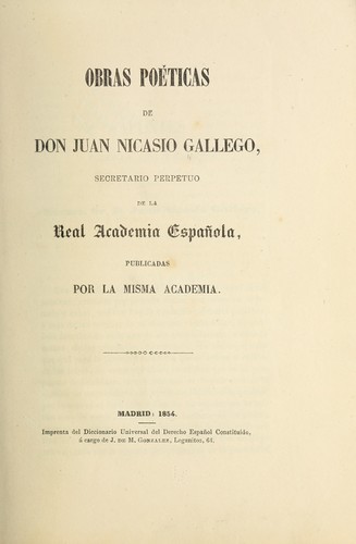Cover for Obras poéticas de Don Juan Nicasio Gallego